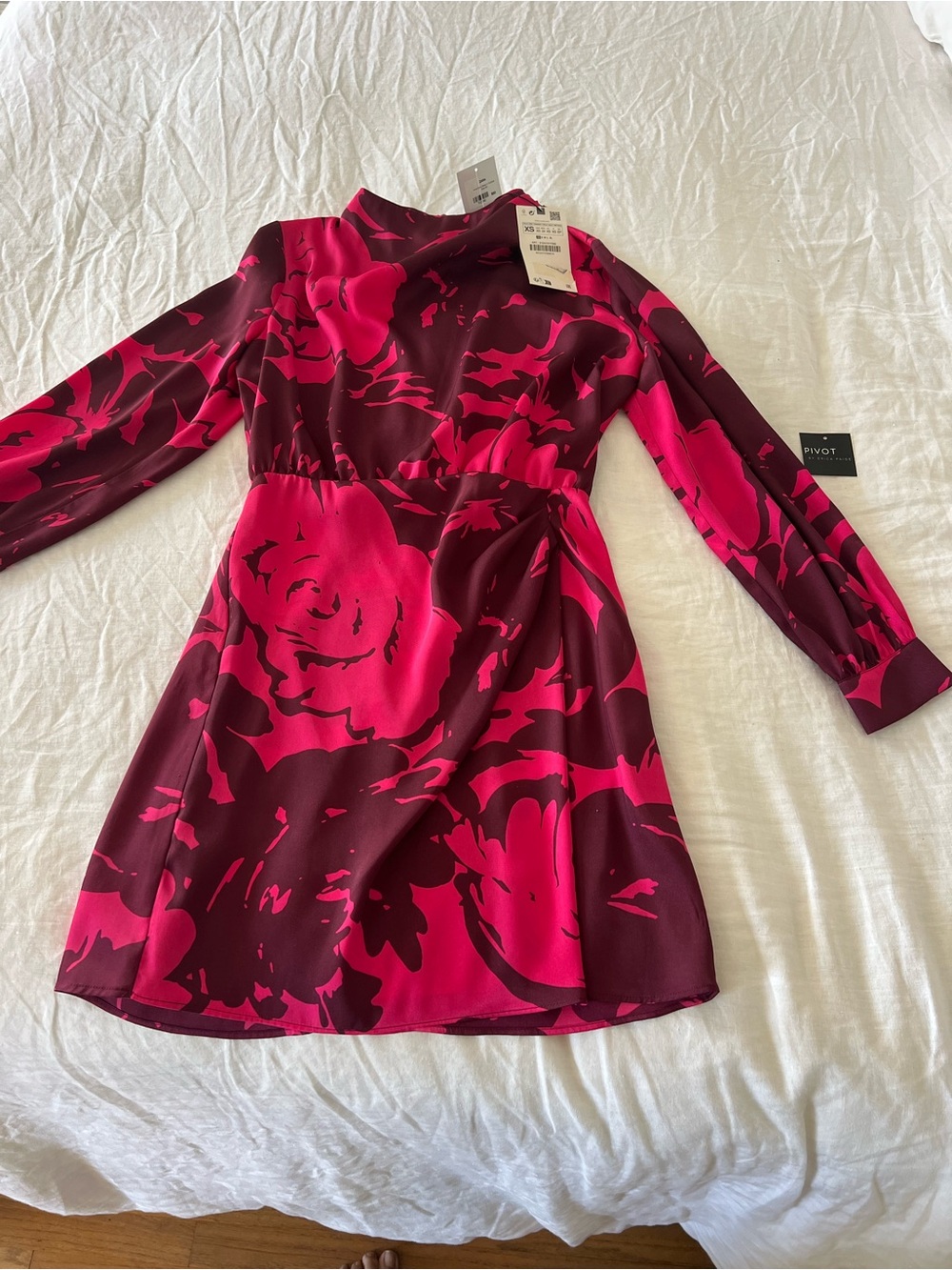 Zara Fuchsia & Burgundy Floral Mini Dress